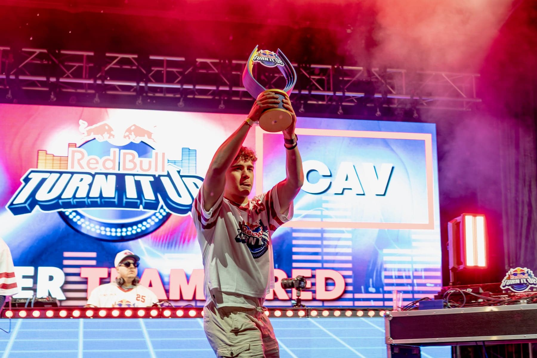 CAV raising the trophy after winning Red Bull Turn It Up